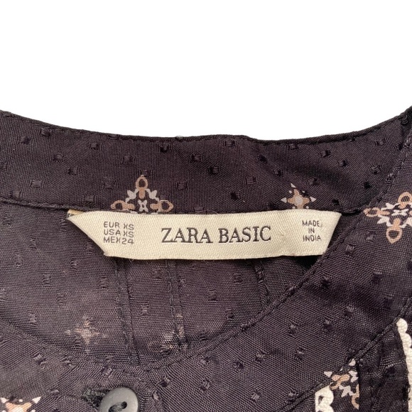 Zara Black Textured Diamond Print Pleated Neckline Long Sleeve Mini Dress - Picture 9 of 11